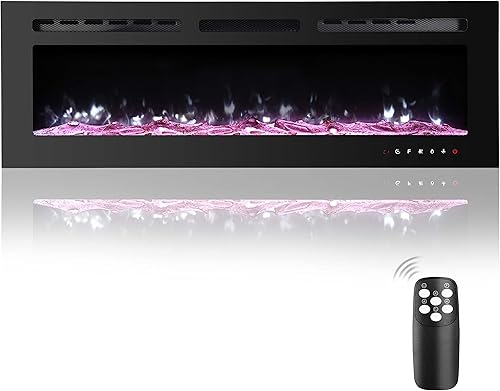Homajor Insertos de chimenea eléctrica de 50 pulgadas, chimenea eléctrica montada en la pared, chimenea LED, chimenea empotrada, 9 colores de llama,