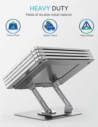 Miniatura 6 de SOUNDANCE Soporte para laptop con base giratoria de 360°, elevador ergonómico para computadora para escritorio, altura ajustable multiángulo, Gris