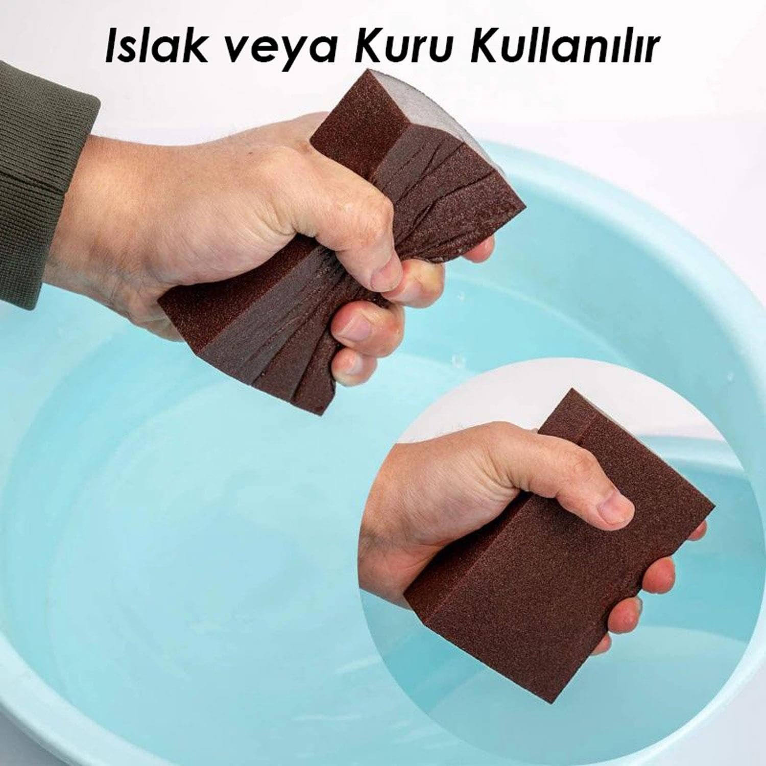 Badem10 Banyo Wc Lavabo Taşı Mutfak Evye Musluk Kireç Yağ Kir Kazıma Temizleme Islak Kuru Sünger 4'Lü SET