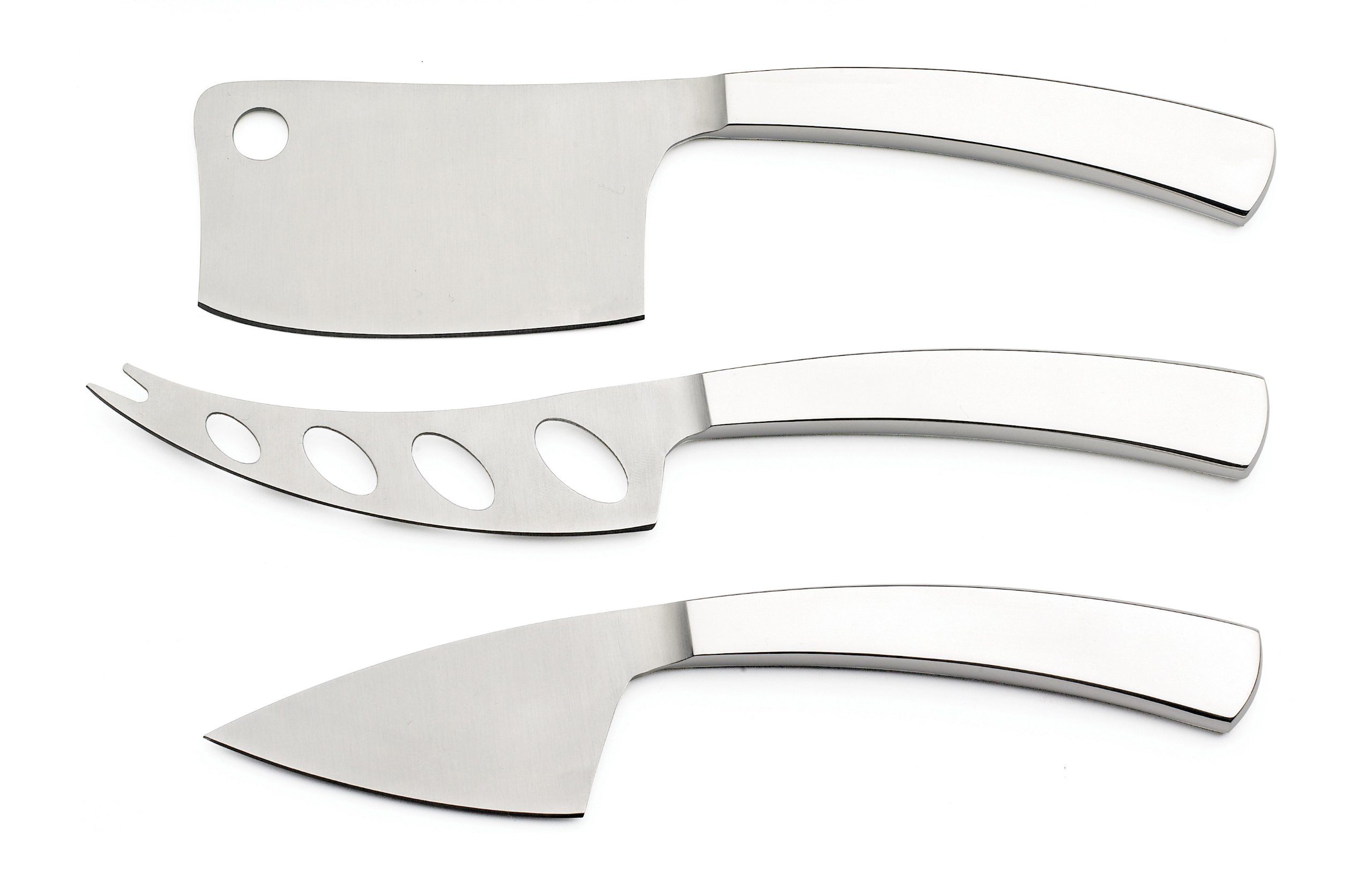 Legnoart Spicy CK1 Latte Vivo Cheese Knives, Fully Forged with Leather Gift Pouch (Set of 3), Stainless Steel