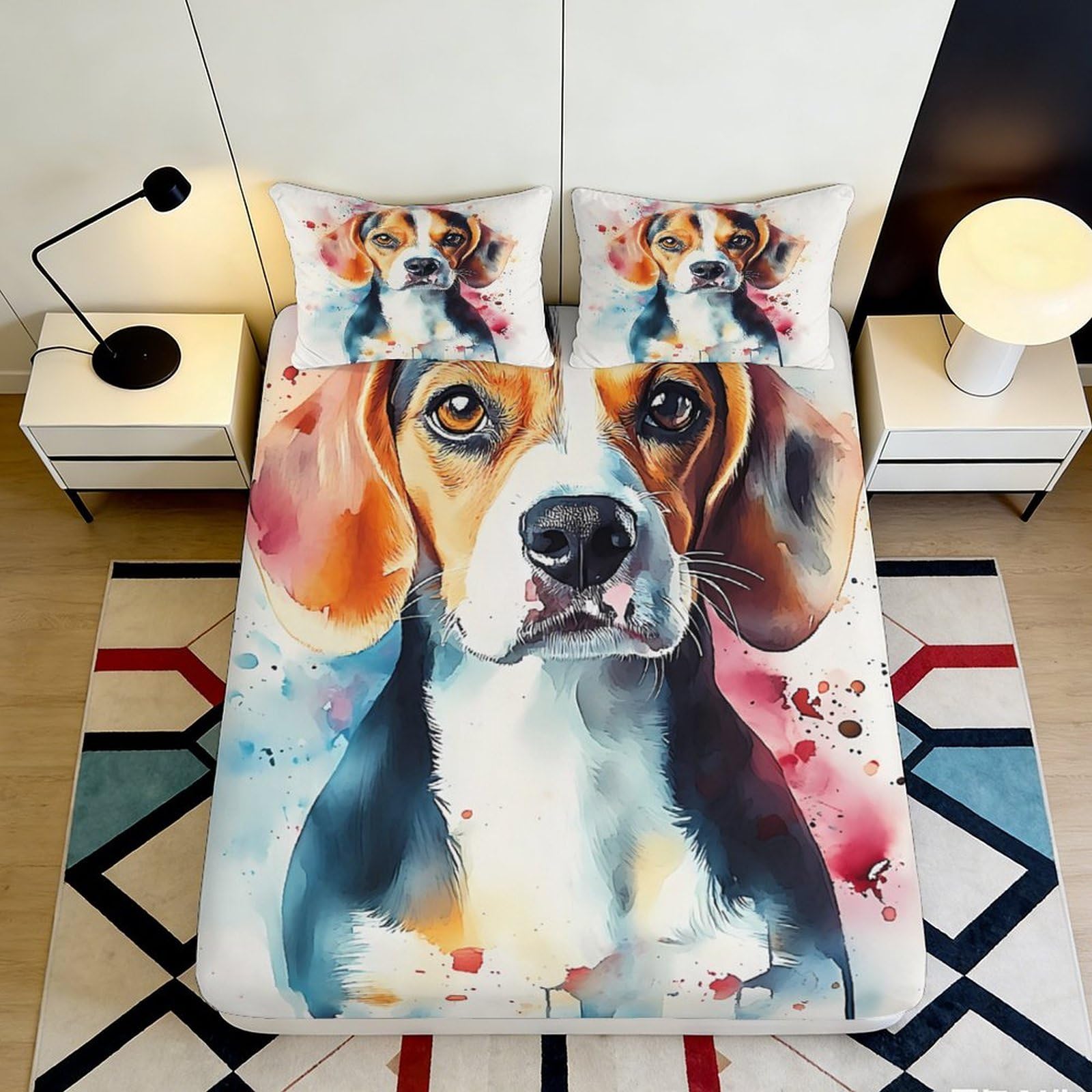 Pnayamiorkfel Style-3 3D Printed Beagle Dog Art Fitted Sheet Microfiber Soft Breathable Watercolor Animal Bed Cover For Bedroom Guestroom 90X200x25cm