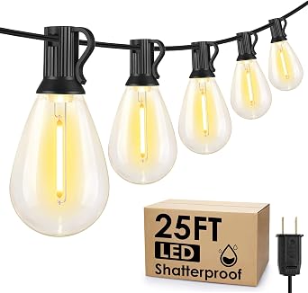 Larkvue 25FT LED Outdoor String Lights, 10+1 Edison S11 Dimmable Bulb Waterproof Patio Lights, Connectable Outside Hanging Strand for Backyard Garden