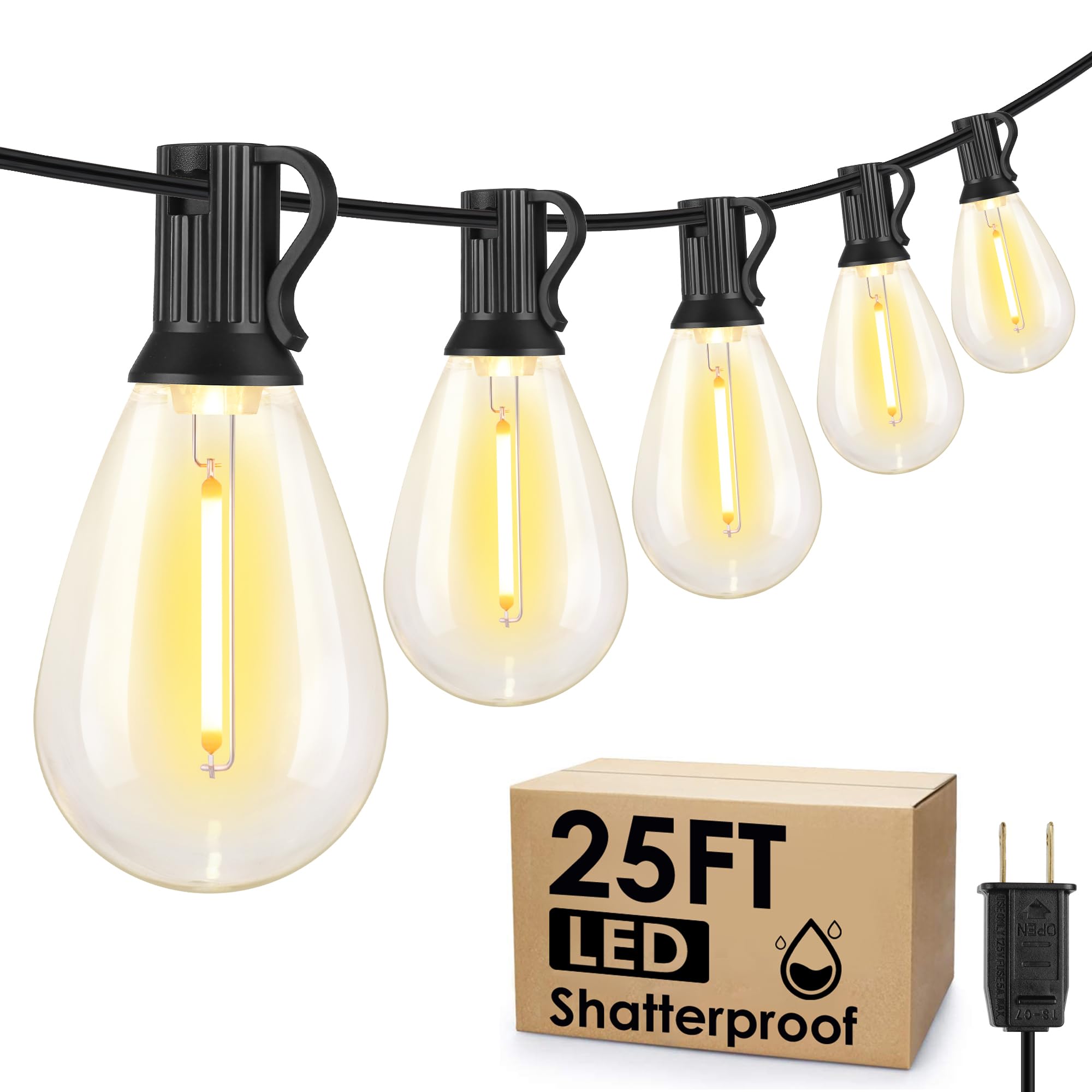 Larkvue 25FT LED Outdoor String Lights, 10+1 Edison S11 Dimmable Bulb Waterproof Patio Lights, Connectable Outside Hanging Strand for Backyard Garden