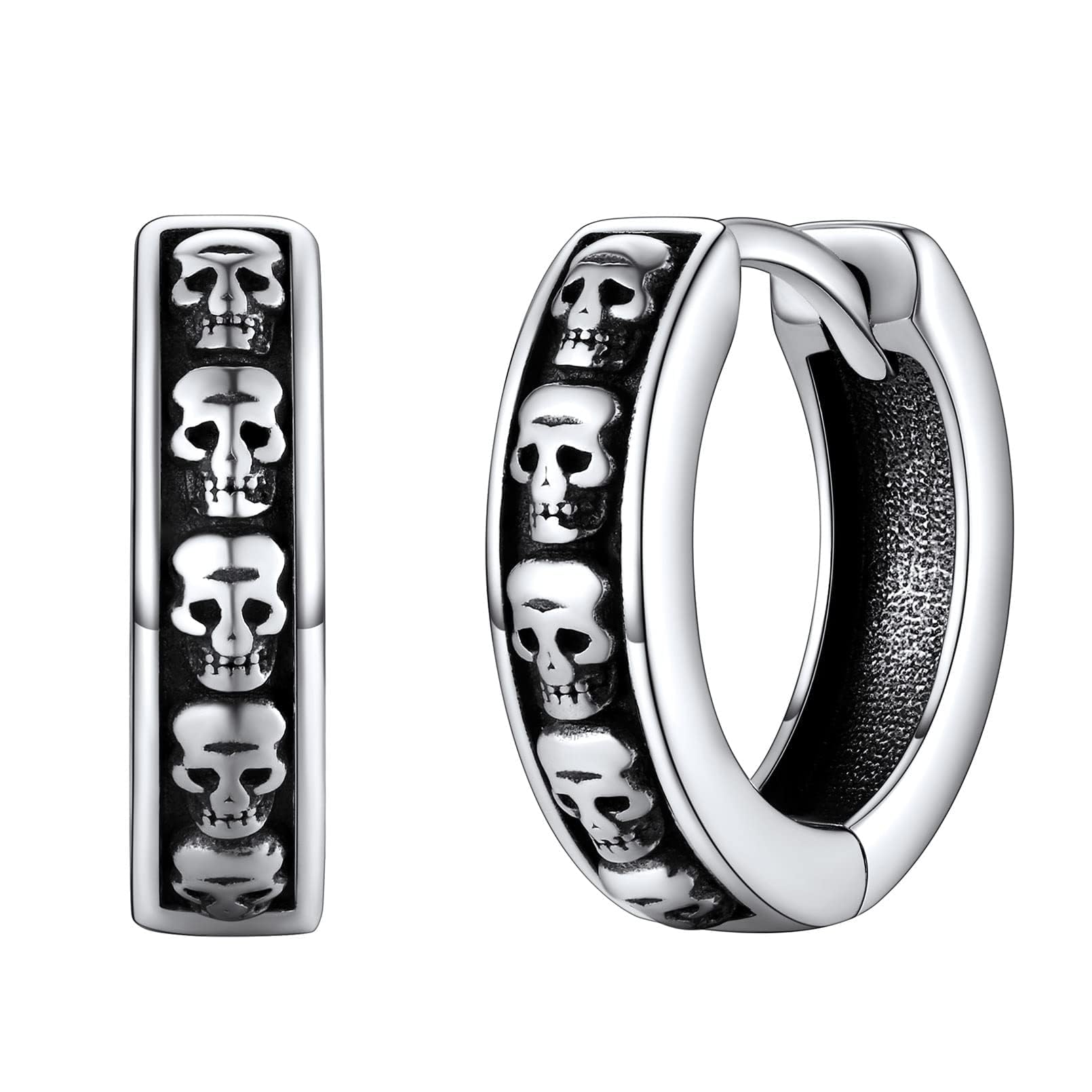 FaithHeart Norse Viking Rune Huggie Hoop Earrings for Men Black/Gold/Silver