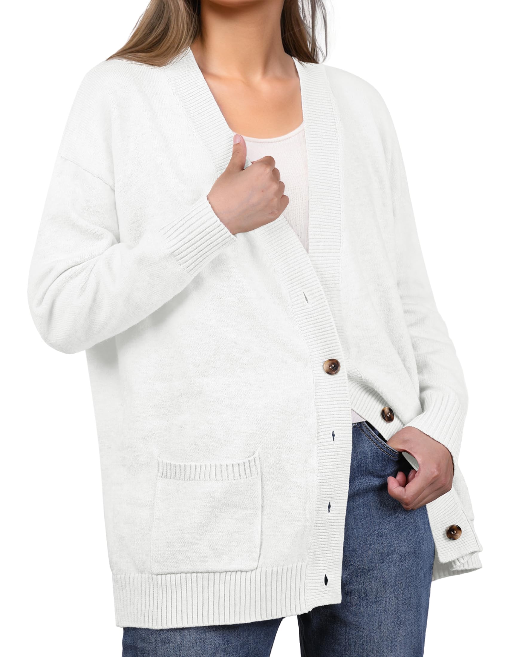 GRECERELLE Cardigan da donna lavorato a maglia, maglione invernale a maniche lunghe, con bottoni, scollo a V, capispalla oversize con tasca