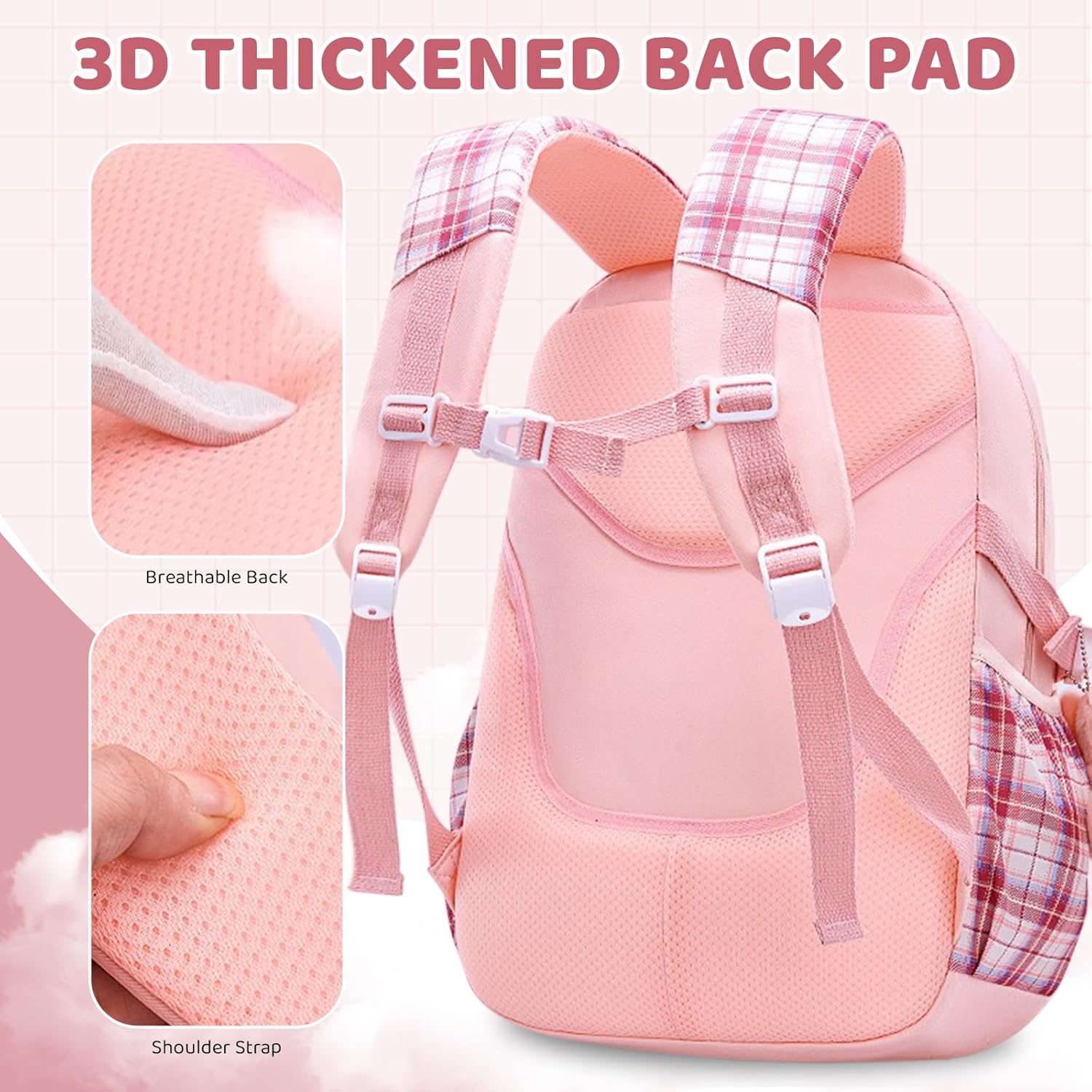 mygreen Cute Kawaii Kids Backpack for Girls - Anti - Theft, Multiple Pockets School Book Bags for Primary & Middle School Students Pink Large - Image 4