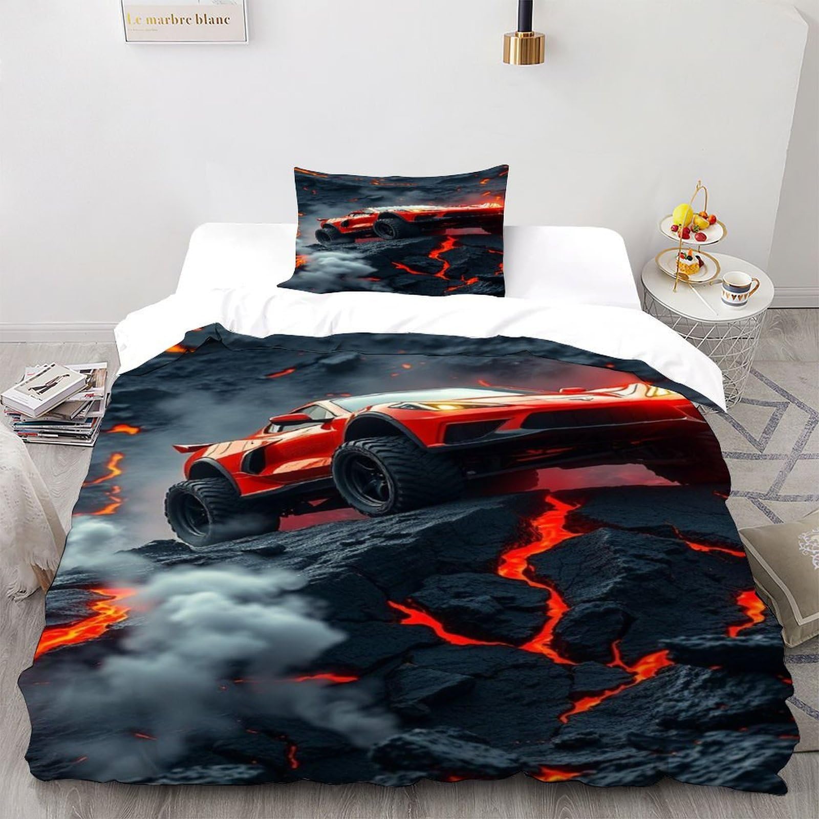 Parure de lit thème voiture rouge housse de couette 135x200cm