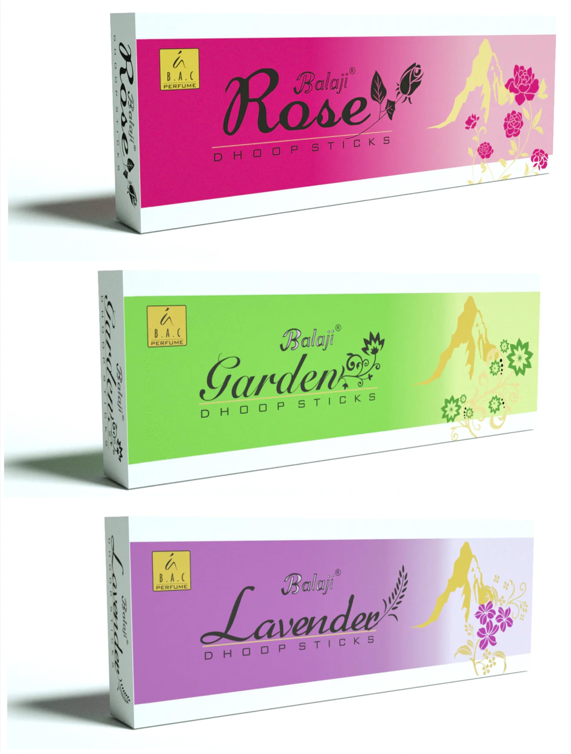 Balaji Premium Long Dhoop Sticks (1 Pack = 3 Packet) (75 Gram Each pc) (Total – 30 Sticks) Sticks Lenth – 15 cm Dhoop Sticks ! Balaji Products ! with @ Rose/Garden/Lavender Fragrance