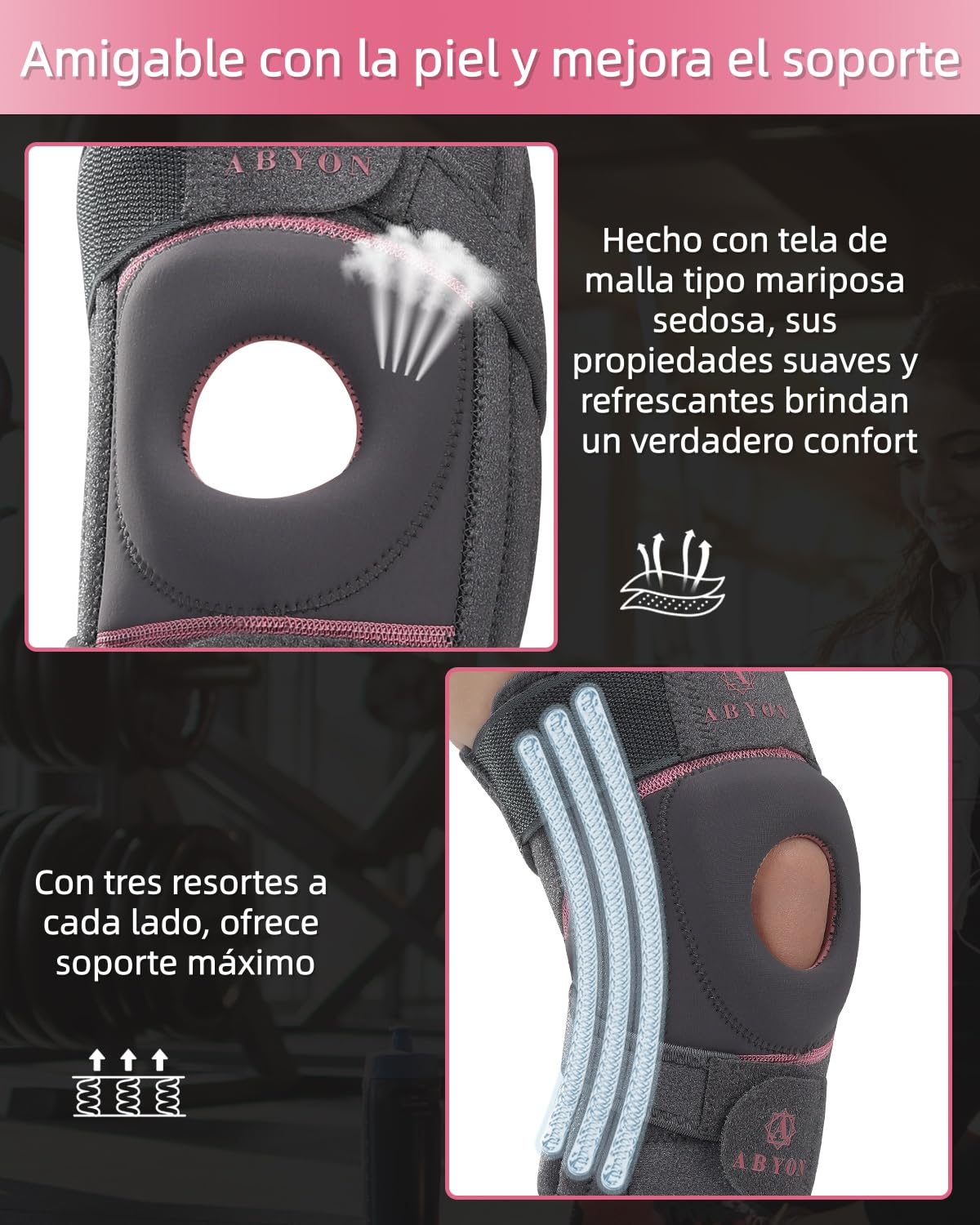 ABYON ELITE Rodillera para Hombre y Mujer con correas antideslizantes ajustables en 4 direcciones y estabilizadores laterales, soporte para dolor de rodilla, artritis, LCA, menisco, correr y caminar