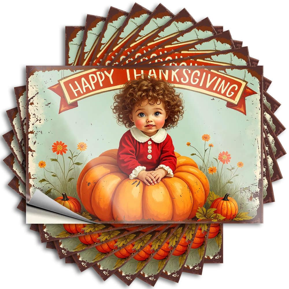 Fzfn Colour Custom, Funny Sticker Bumper A Child Sits On A Large Pumpkin With Happy Thanksgiving Written Above. | Quick Guys(8X12cm)