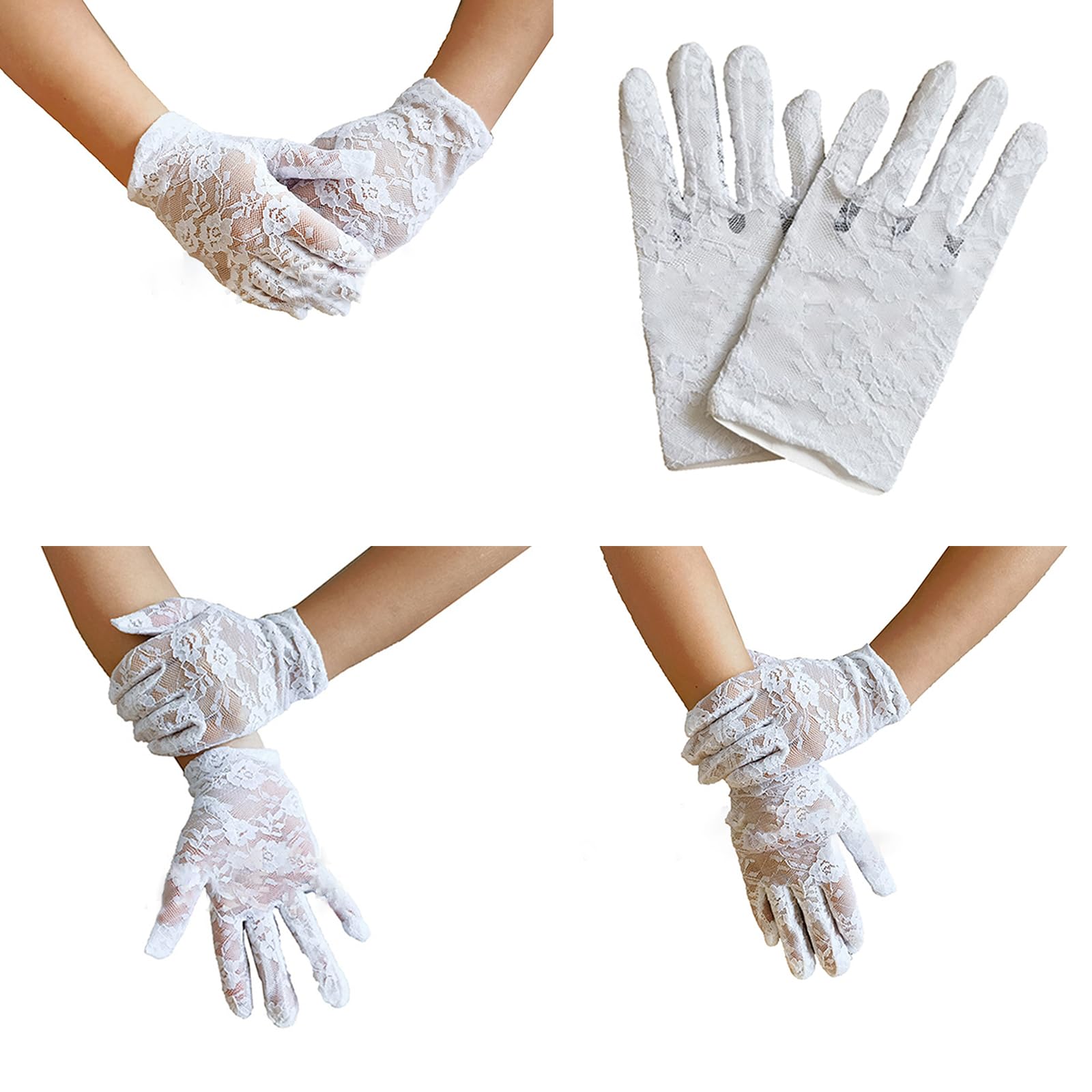 RYUJNDK Elegant Women Ultra-Thin Driving Cycling White Sunscreen Gloves Female Anti-UV Elastic Lace Full-finger Gloves
