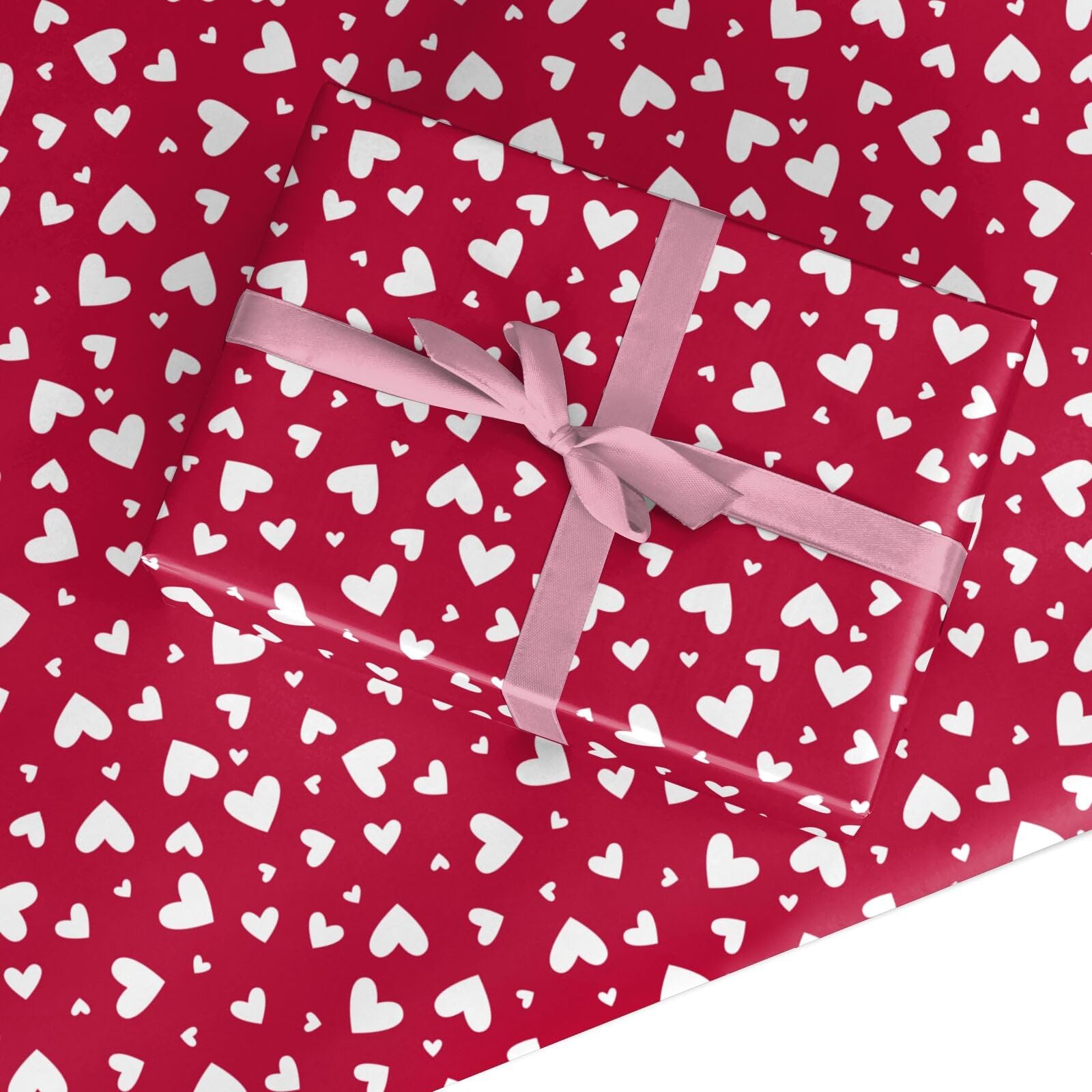 Heart Wrapping Paper - Wedding Anniversary Birthday Valentines Day Gift Wrap for Couples Women and Men - Red and White Love Heart Design Present Paper Made in the UK - 2 Sheets (50x70cm)
