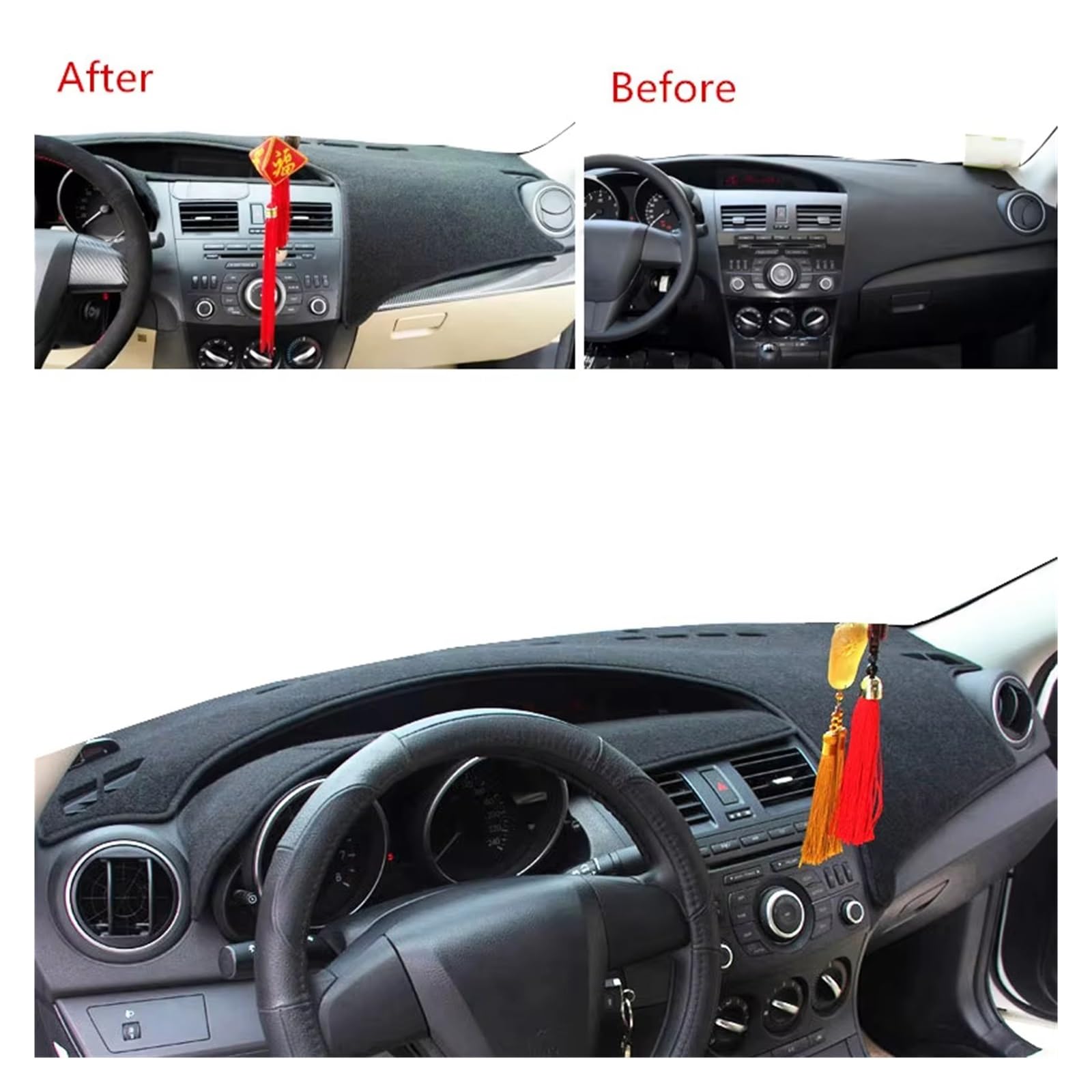 Dashboard Matte Für Mazda 3 Für Axela 2009-2013 M3 BL Armaturenbrett Abdeckung Matte Pad Dashmat Sonnenschirm Schützen Teppich Anti-Uv Zubehör Center Konsole Armaturenbrett Matte(Black(Black Edge)RHD)