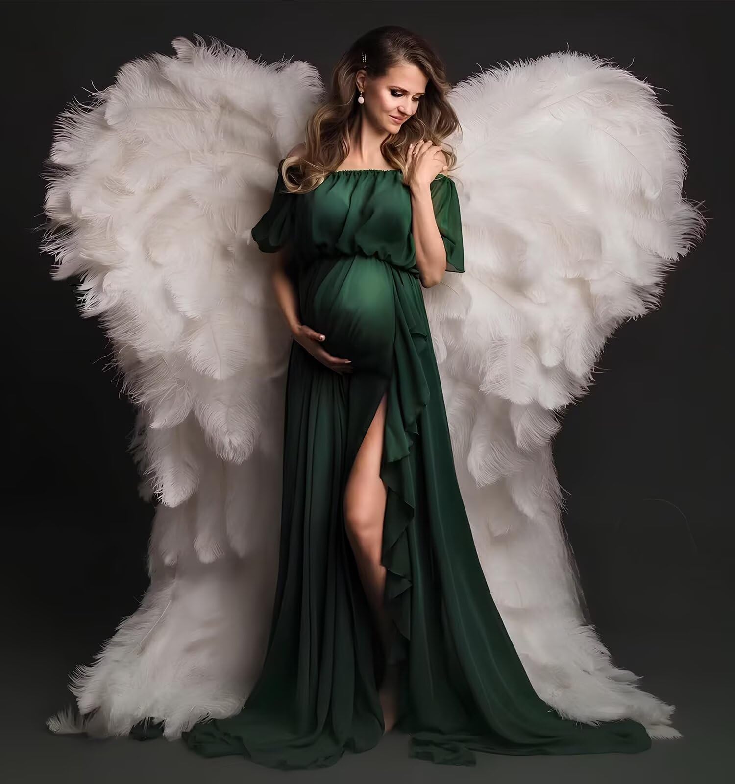 Schwangerschaftskleid Fotoshooting Umstandskleider Chiffon Lang Schlitz Babybauch Kleid