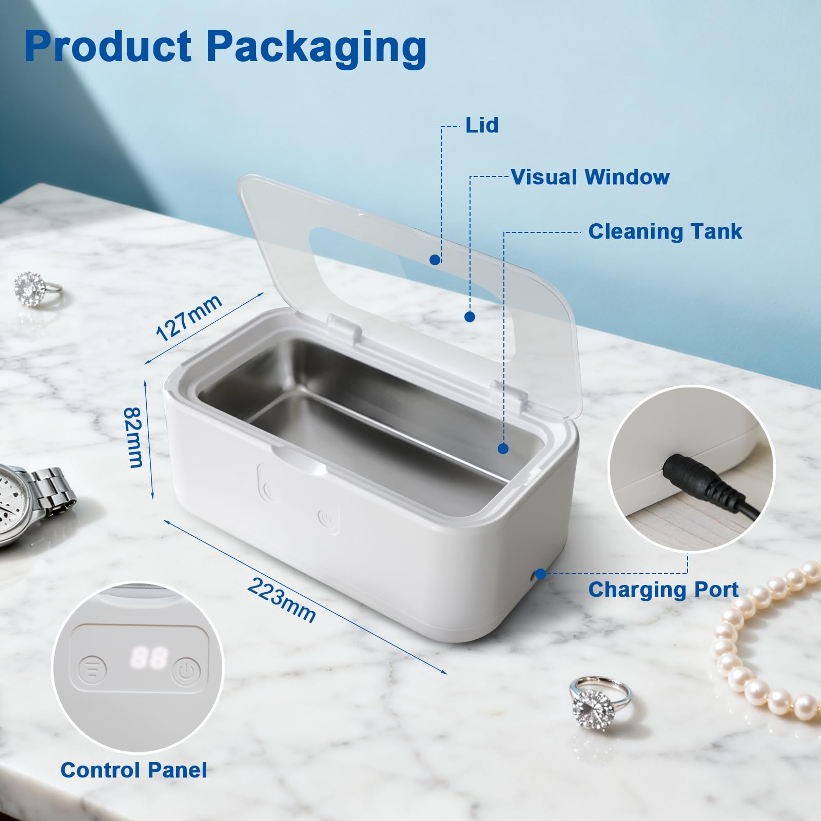 800 ml ultrasoon reinigingsapparaat, 49000 Hz U-V ultrasone reiniger