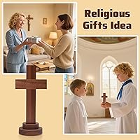 Vista 7 de Attivolife Cruz de madera hecha a mano – Crucifijo de madera cristiana de Jesús sagrado con soporte, decoración de mesa de habitación del hogar