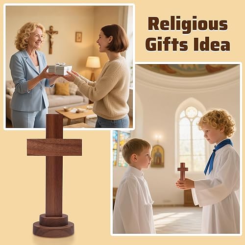 Miniatura 7 de Attivolife Cruz de madera hecha a mano, decoración artística de mesa, artesanía, recta, simple, de madera, recuerdo hecho a mano para todas las