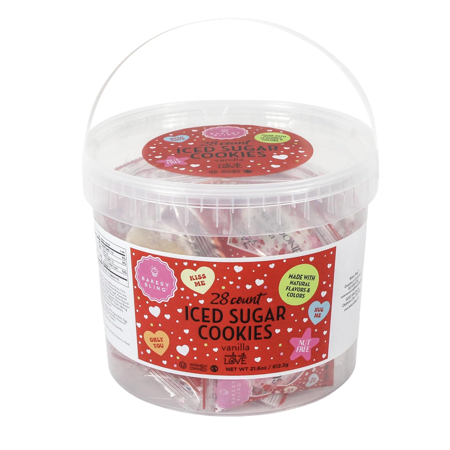 Bakery Bling Valentine’s Day Sugar Cookies, 28 Count Individually Wrapped Heart Cookies with To/From Labels, Nut-Free, Classroom-Friendly for School Parties