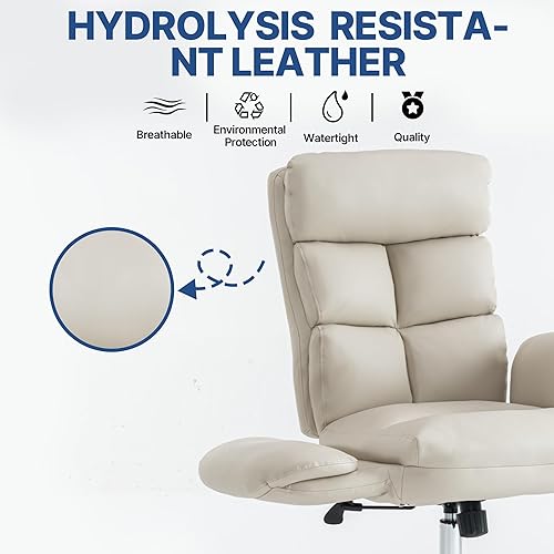 Miniatura 7 de Silla de oficina ergonómica moderna, silla giratoria de piel sintética, silla ejecutiva de escritorio para computadora con reposabrazos acolchados y