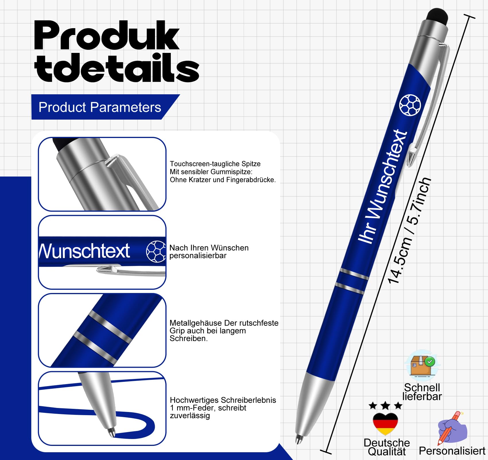 100 Stück Personalisierte Kugelschreiber mit Gravur (Name & Wunschtext),Kugelschreiber mit logo Touchpen für Smartphone&Tablet, Ideales Abschiedsgeschenk für Lehrer, Kollegen oder Ruhestand