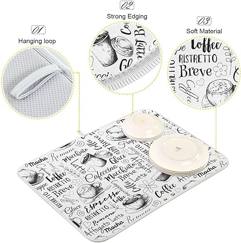 Vista 17 de Tapete de secado de platos de mariposas botánicas para encimera de cocina, almohadilla de secado de microfibra absorbente, grande, 18 x 24 pulgadas