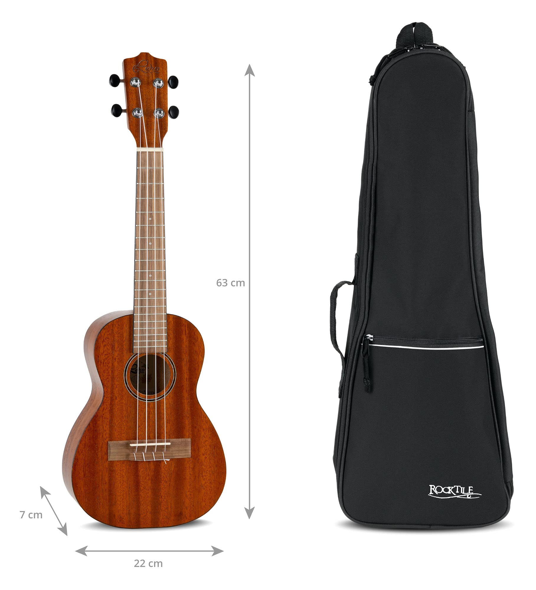 ROCKTILE Tasche für Konzertukulele (Ukulele Gigbag, Tragetasche, Ukulelentasche, weiche Polsterung, reißfestes und wasserabweisendes Aussenmaterial)