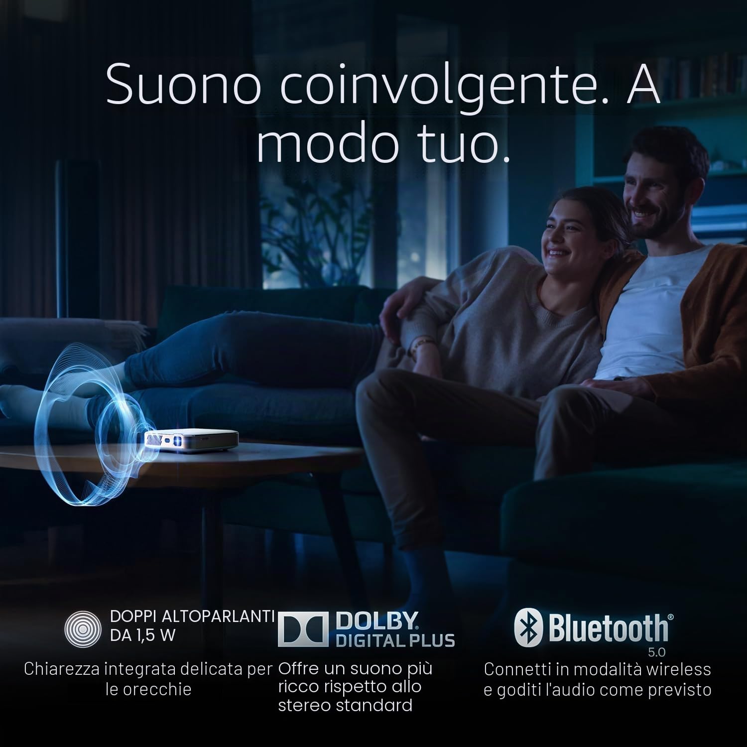 Kodak Luma 500 Mini proiettore | 1080p Full HD Proiettore portatile per esterni con Wi-Fi, Bluetooth, HDMI e USB | Google TV 11.0 OS, certificato Netflix, Chromecast integrato, 150 lumen, display da