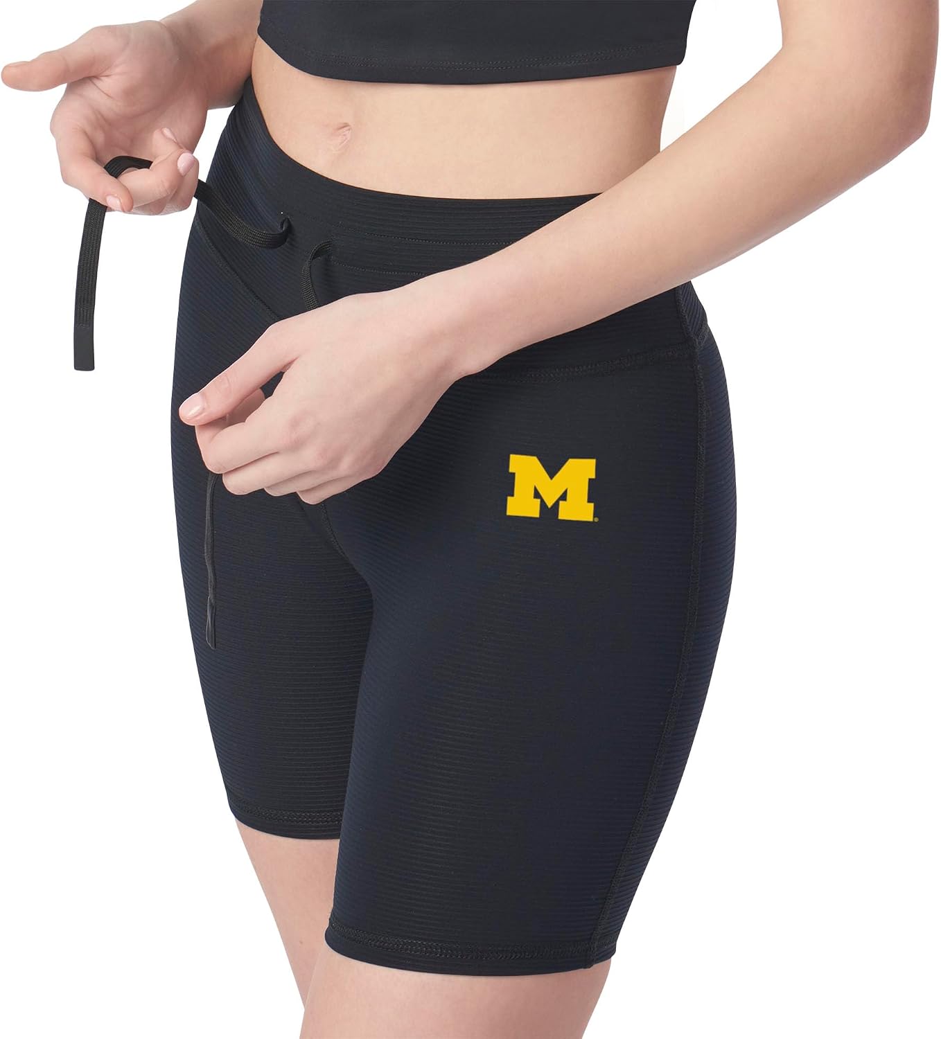 NCAA High Waisted Rib Shorts for Women and Girls, Athletic Biker Shorts with Drawstring
