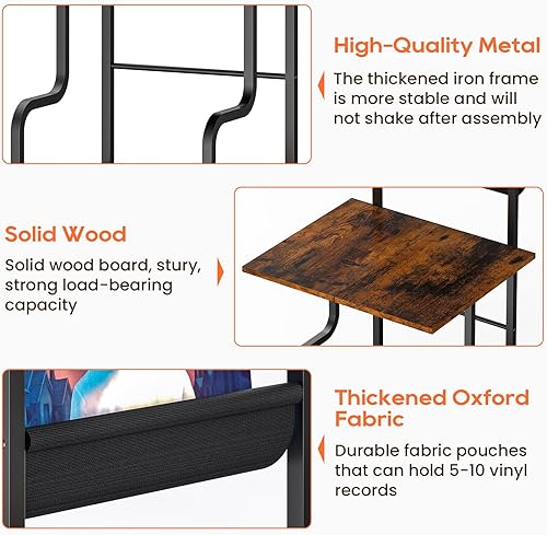 Miniatura 5 de TJ.MOREE Soporte de Reproductor de Discos con Almacenamiento de Vinilo, Mesa Alta para Reproductor de Discos con Soporte para Tocadiscos y Estante