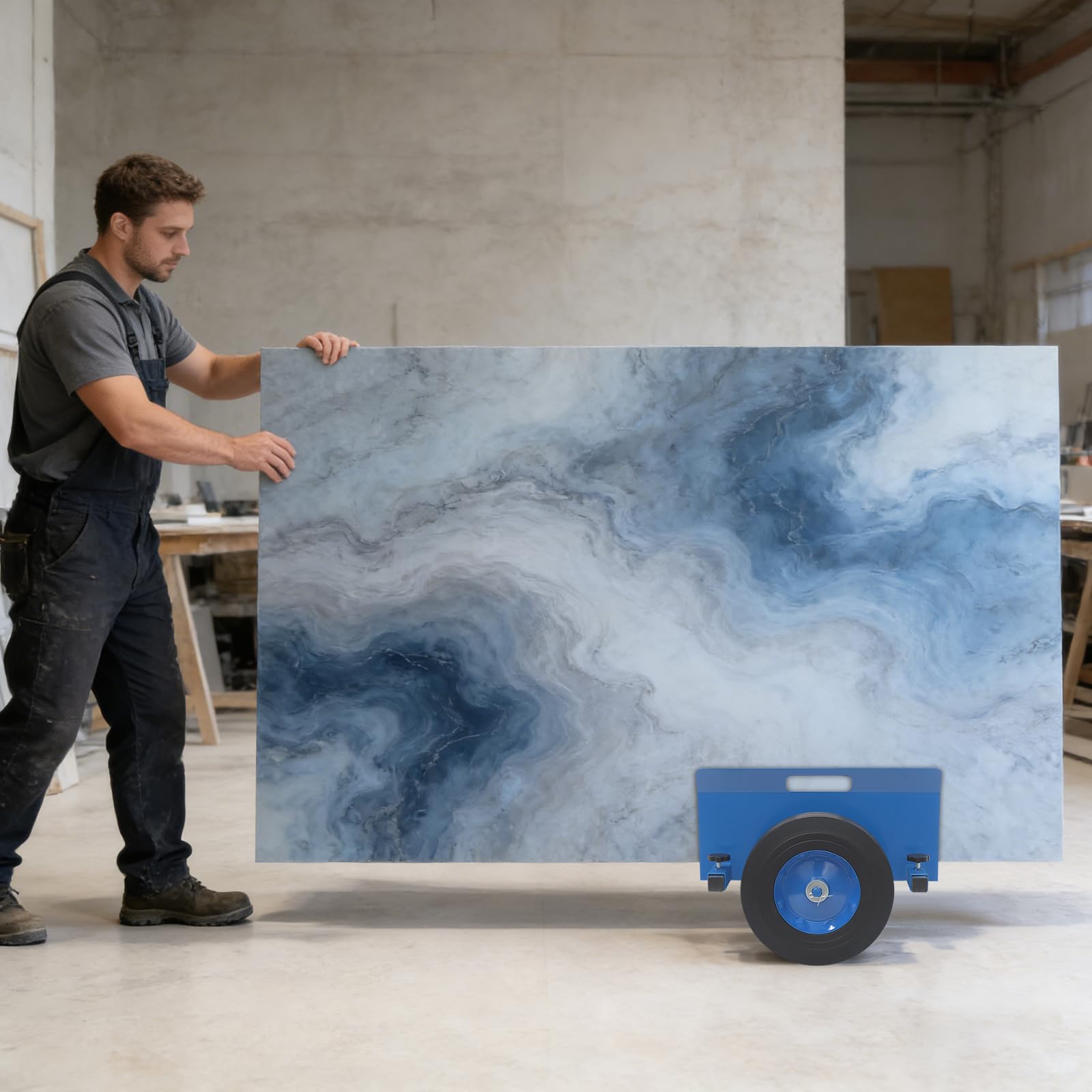 Carrello per piastre fino a 490 kg, carrello regolabile con 2 ruote in gomma piena, rullo per pannelli pesanti per cartongesso, pannelli di legno, porte, vetro e lamiere metalliche