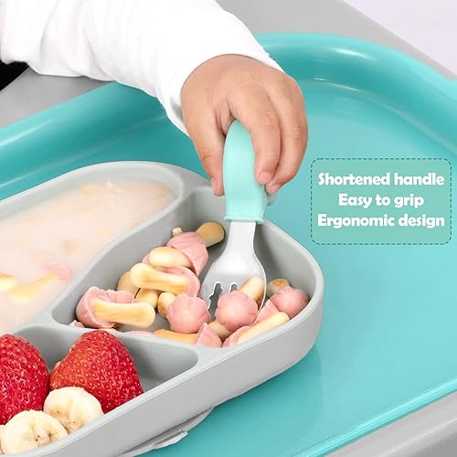 Miniatura 4 de HIWOOD Juego de cucharas y tenedores de entrenamiento para bebé con estuche de viaje juego de cubiertos de utensilios para niños acero inoxidable