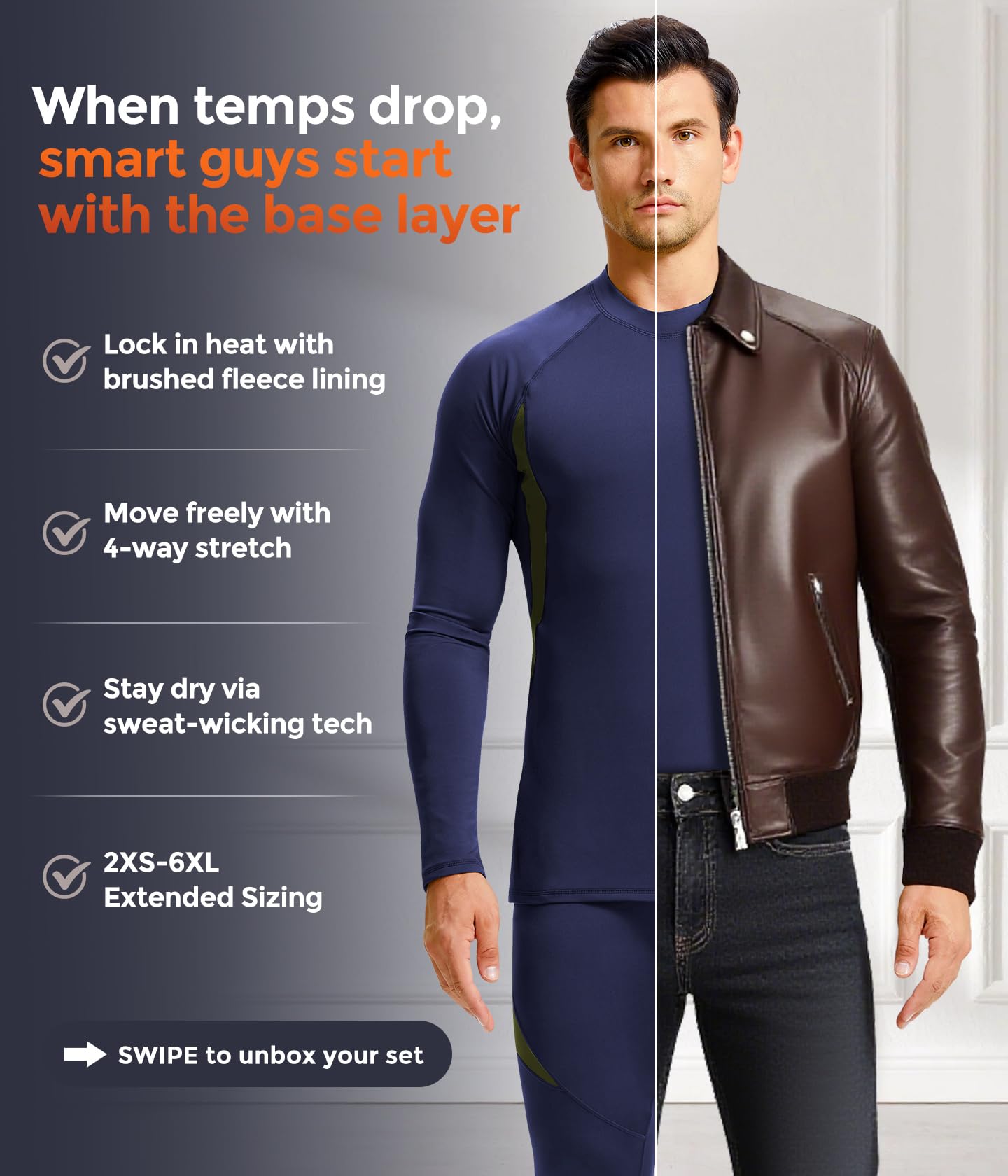 CL convallaria sous-vêtements Thermiques Hommes, sous-vêtements Fonctionnels de Ski sous-vêtements Respirants Polaire Interne Ensemble de sous-vêtements Thermiques