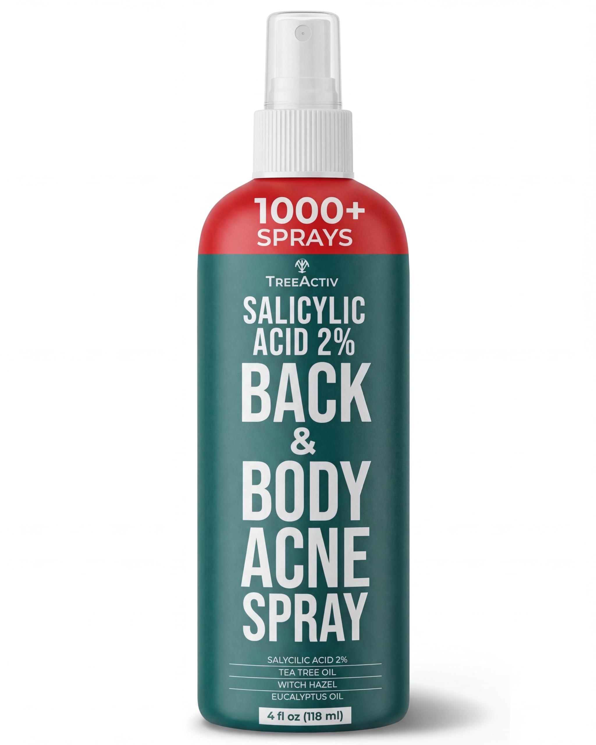 Back Acne Spray, 2% Salicylic Acid (BHA) Body Acne Spray, Fast-Drying Tea Tree Oil + Aloe Mist for Back, Chest, Shoulders & Butt, 4 fl oz