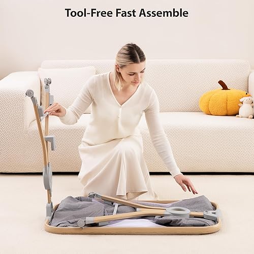 Miniatura 8 de Larex Cuna para bebé con mosquitera, bolsa de almacenamiento y canasta, 5 alturas ajustables, ruedas móviles, colchón transpirable y malla