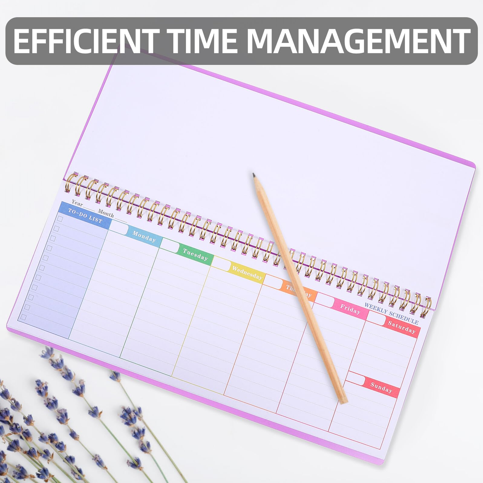 4 Piezas Planificador Semanal de Escritorio sin Fecha, Cuaderno de Notas con Pestañas Desprendibles, Diseño por Horas para Organización Diaria, Hojas Moradas para Tareas y