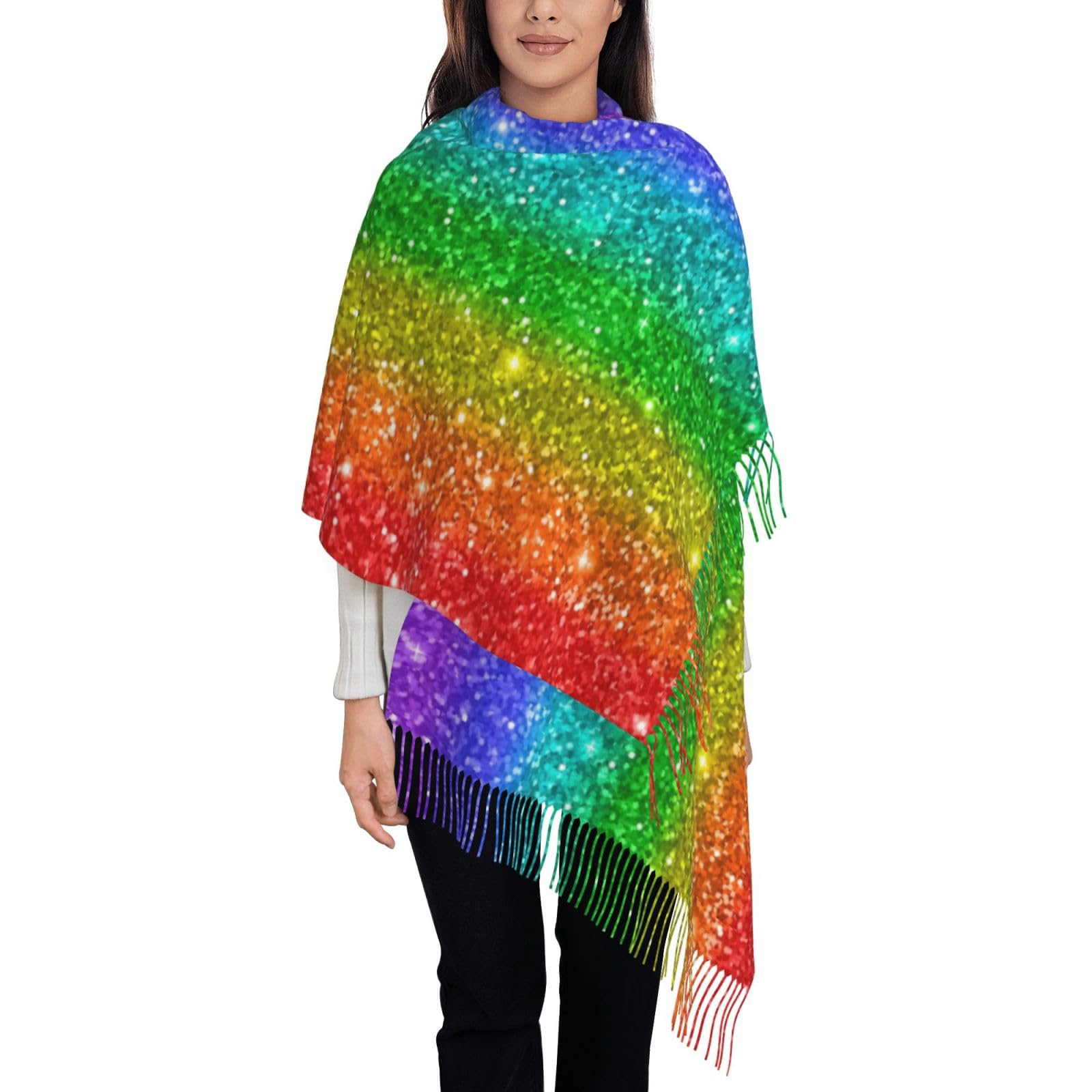 Vhomes Unisex As Picture Scarf Rainbow Looks Like With Sequin Tassel Shawl,Warm Fringe Scarf Luxurious Ladies' Wrap,For All Seasons 72 X197 Cm