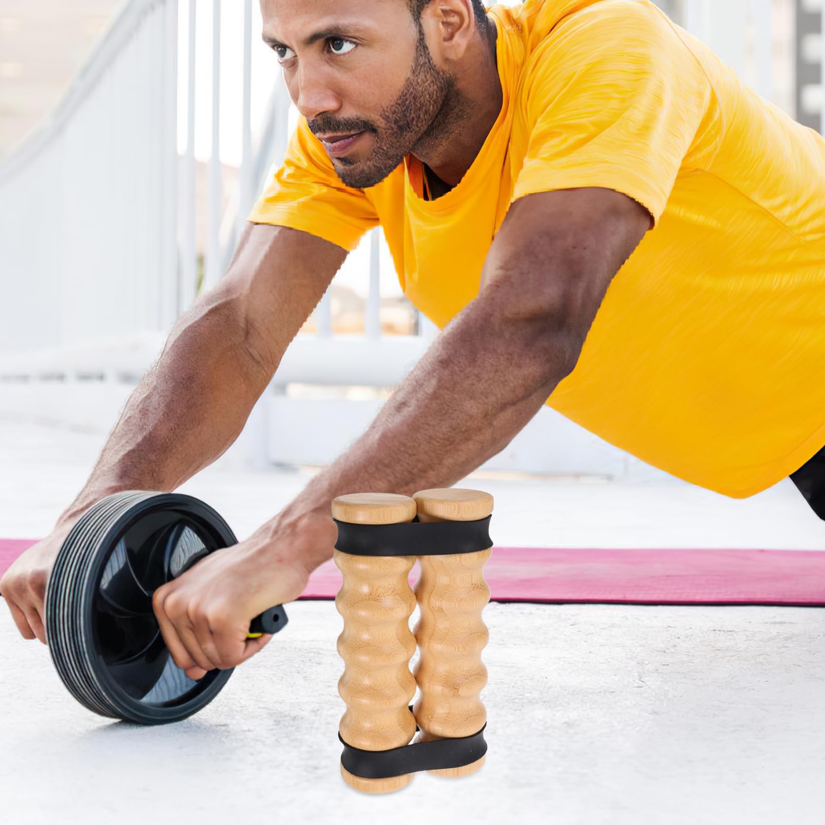Fasce Elastiche con Manici in Legno, 2 Pezzi per Allenamento | 8 Fasce Incluse, Resistenza Regolabile, Design Portatile, Uso in Gym e Body Sculpting