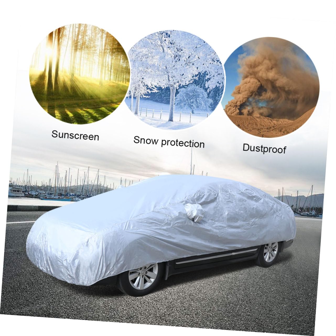 Beatifufu Uv Car Cover Full Size Rain and Snow Protection Universal Fit Breathable Anti-Pollution Silver — view 7