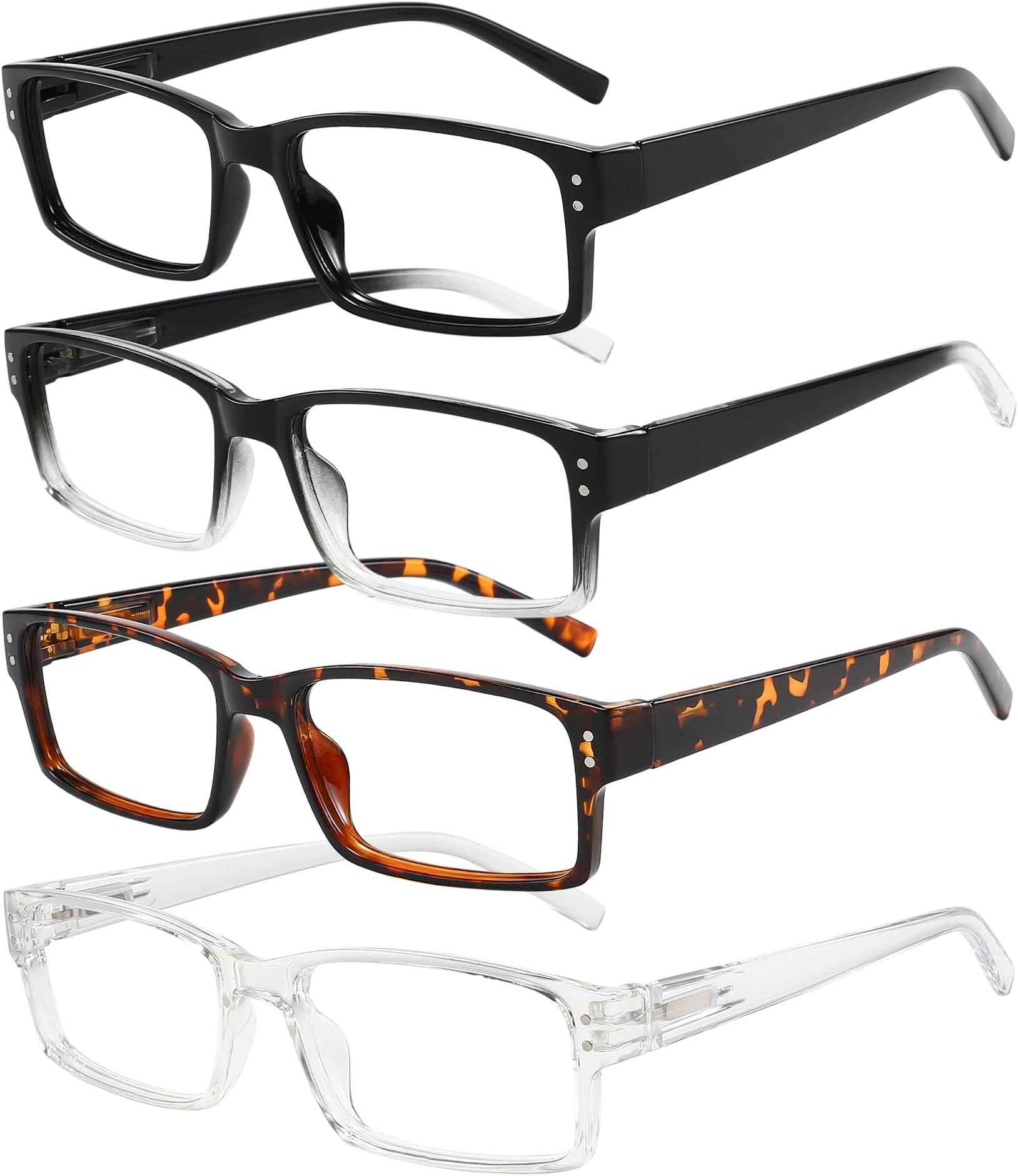 Rectangle Reading Glasses for Men and Women with Spring Hinges Clear Lens Readers