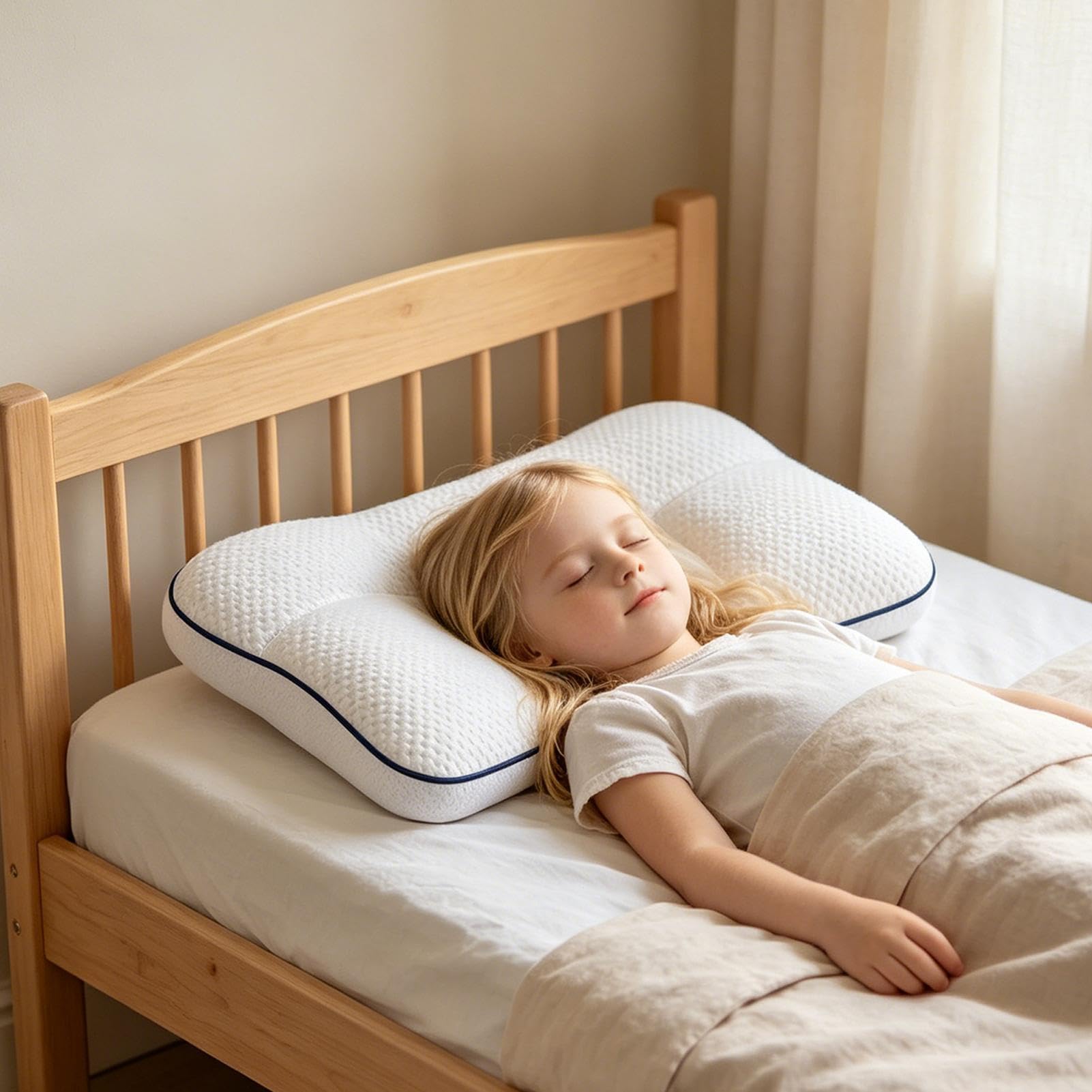 Almohada Postures Kids | Almohadas infantiles para dormir, transpirables de doble cara, almohadas de apoyo para la columna vertebral para 1-12 años, dormir boca arriba, viajar
