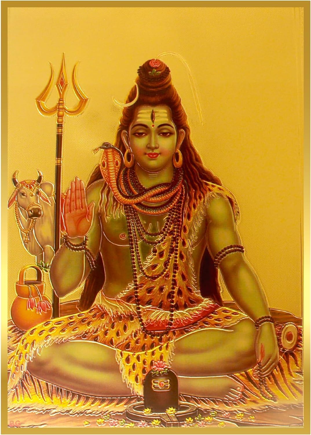 Yogic Mantra Meditating Lord Shiva Photo | Unframed 5x7 Inch | 180 GSM Gold Foil Paper | Embossed Printing | Shivji Shiv Lingam Wall Decor Poster | Diwali Art Gift | For Home Mandir and Office Temple