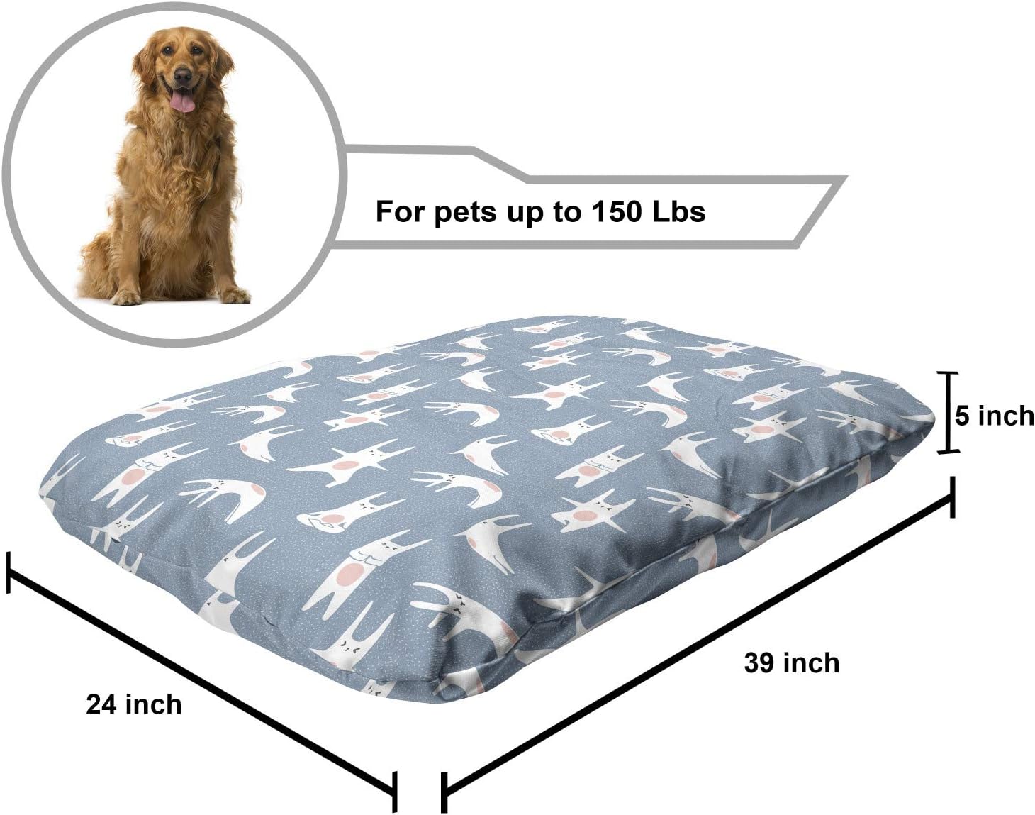 review Lunarable Cartoon Pet Bed, Animal Doing Yoga and Funny Stretching, Chew Resistant Pad for Dogs and Cats Cushion with Removable Cover, 24