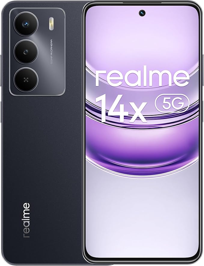 realme 14x 5G Smartphone 8+256GB, Negro Carbón, Pantalla de 6.67 Pulgadas, Refresco de 120Hz, Batería de 5000mAh, Cámara AI de 50MP, MediaTek Dimensity 6300, Protección ArmorShell, IP64