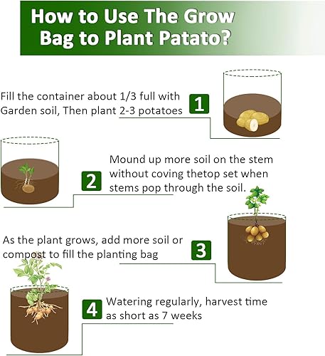 Miniatura 4 de JJGoo Potato Grow Bags, 4 Pack 10 Gallon with Flap and Handles Planter Pots for Onion, Fruits, Tomato, Carrot - Green