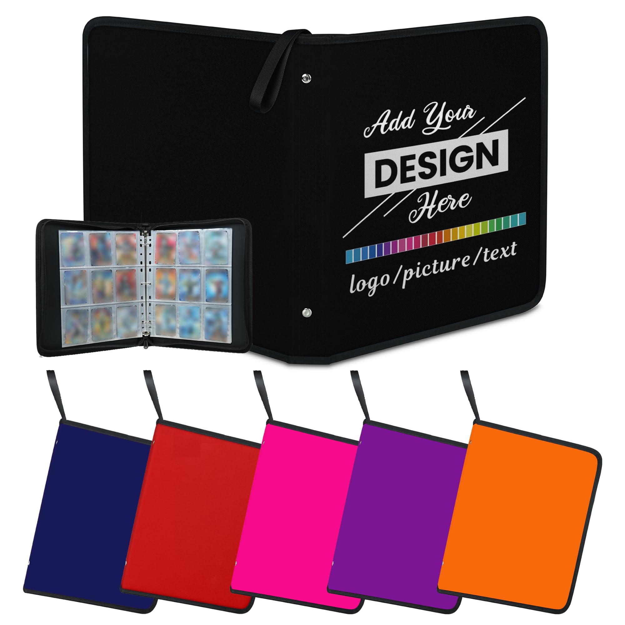 Carpeta de tarjetas deportivas personalizada, 4 bolsillos, 400 unidades, colección de tarjetas, álbum de 3 anillos, fundas negras para tarjetas MTG, TCG, tarjetas deportivas, tarjetas de juego