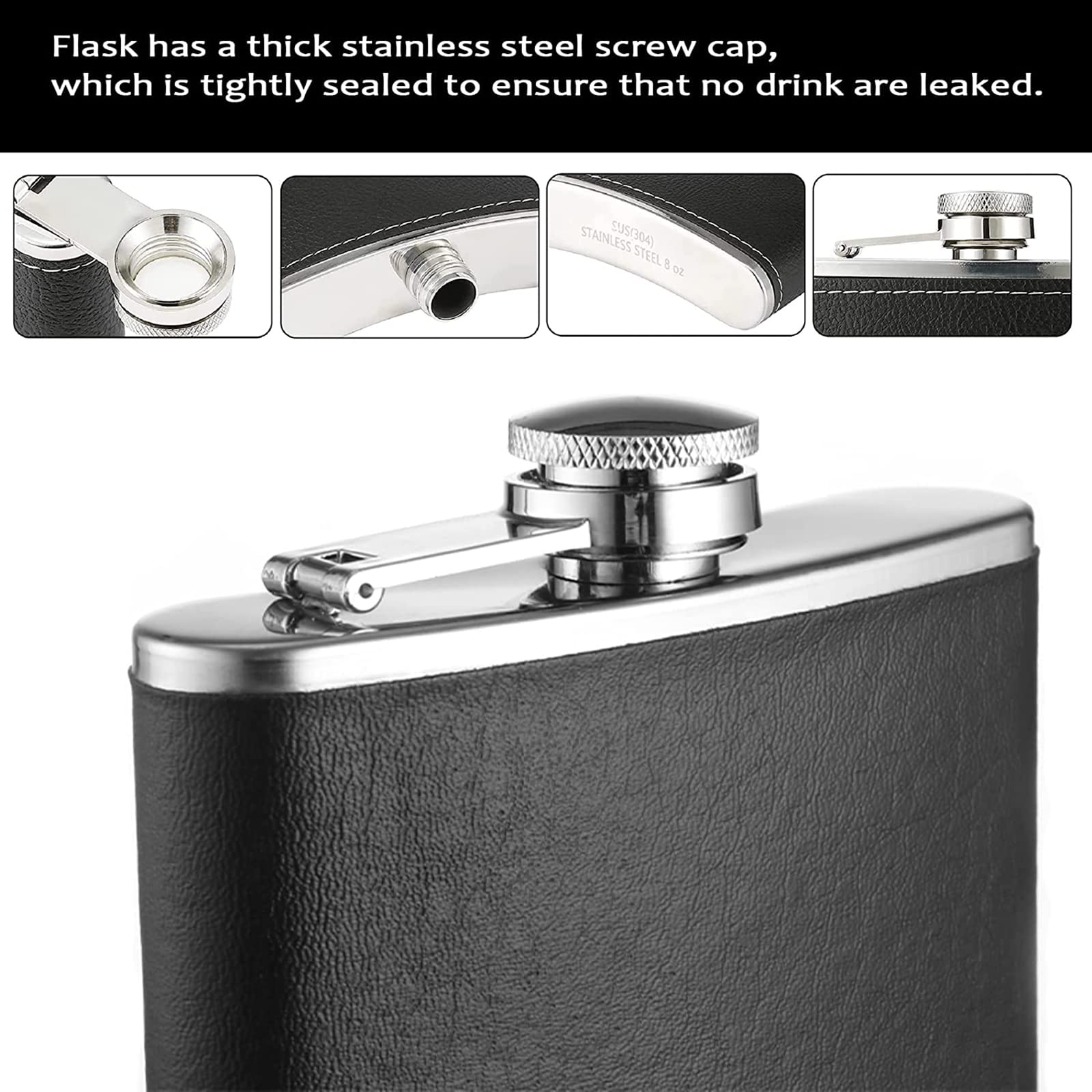 Flasque INOX Et Cuir Kikkerland - Avec 2 Verres Shooters | Apéritif Style