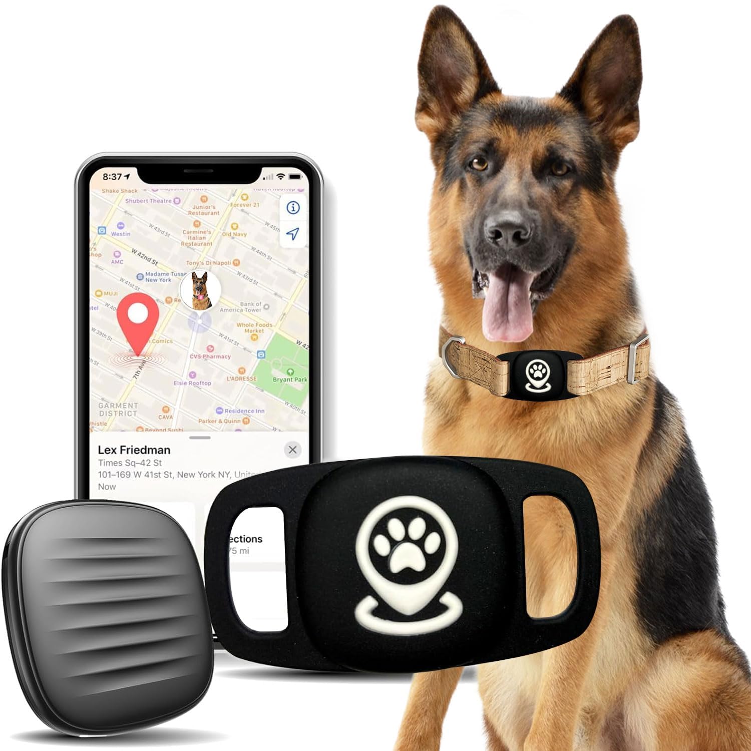 Pet Tracker for Dog Tracker Smart Pet Location Tracker with Holder, Smart Item Finder, MFi Certificated, Dog Tracking Device, No Monthly Fee, Works with Find My (iOS Only), Black