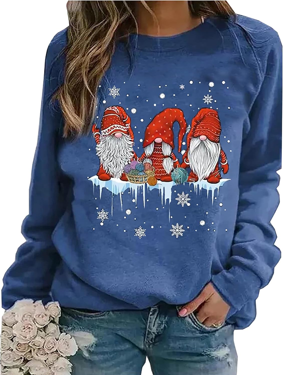 LLHXRUI Hanging With My Gnomies Sweatshirts Women Christmas Long Sleeve Pullover Shirts Funny Garden Gnome Graphic Tees Tops