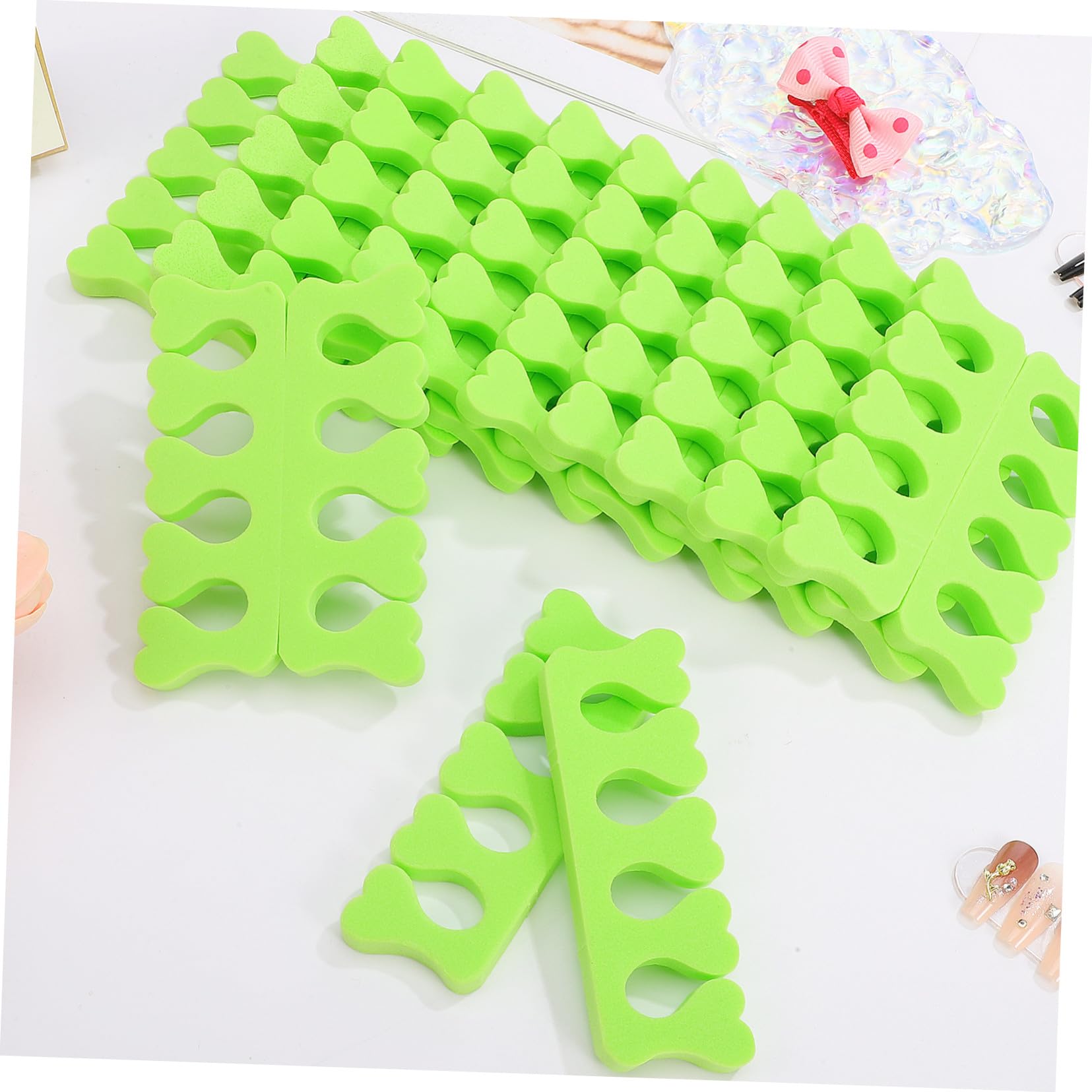 VICASKY Separatori le Dita dei Piedi a Forma di Cuore in Spugna Verde, 100 Paia per Uso Personale Art, Regolatore di Piedi per Pedicure Confortevole