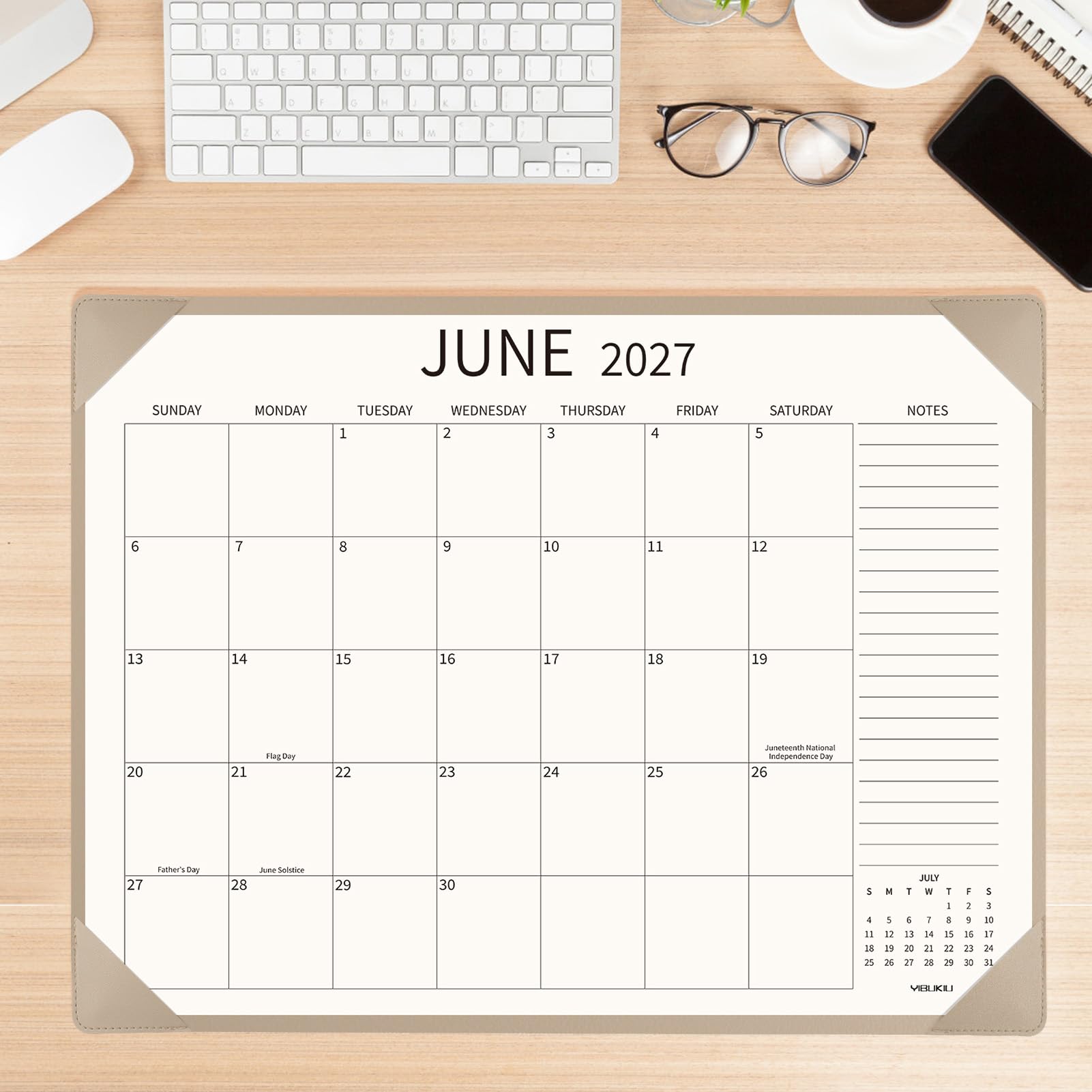 Calendario de escritorio grande 2025-2026, 22 x 17, julio de 2025 a diciembre de 2026, calendario de escritorio grande de 18 meses con alfombrilla de escritorio y cubierta de plástico para